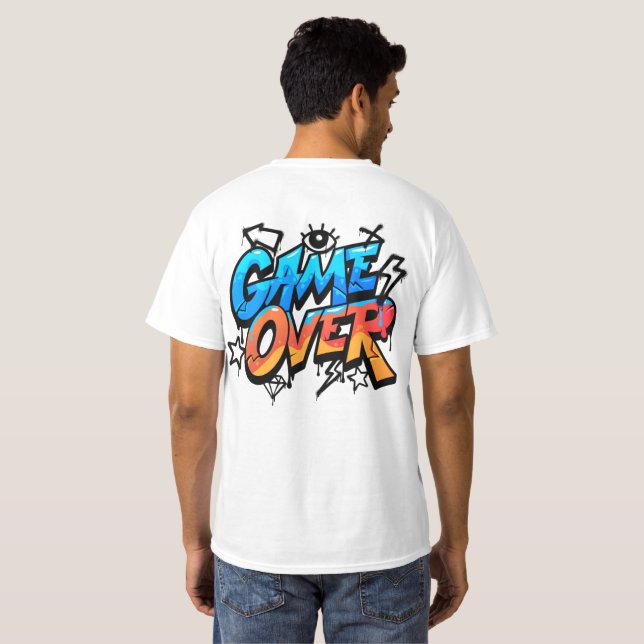 Game Over Graffiti Style Gamer T-Shirt – Bold Blue (Back Full)