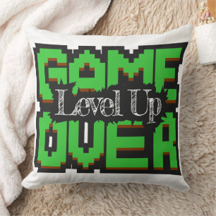 Game Over, Level Up: Pixelated Retro Game World Cushion