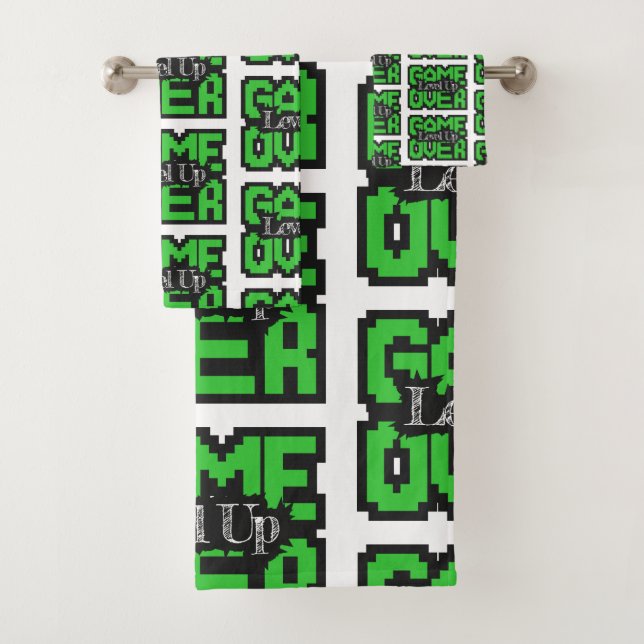 Game Over, Level Up: Retro Pixel Sandbox Adventure Bath Towel Set (Insitu)