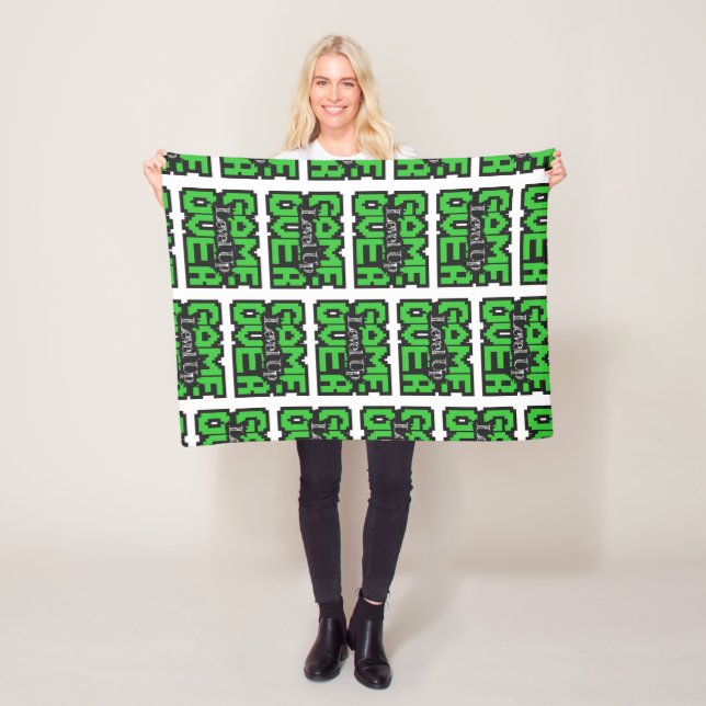 Game Over, Level Up: Retro Pixel Sandbox Adventure Fleece Blanket (In Situ)
