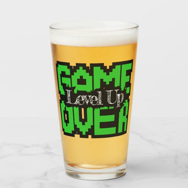 Game Over, Level Up: Retro Pixel Sandbox Adventure Glass (Front Filled)