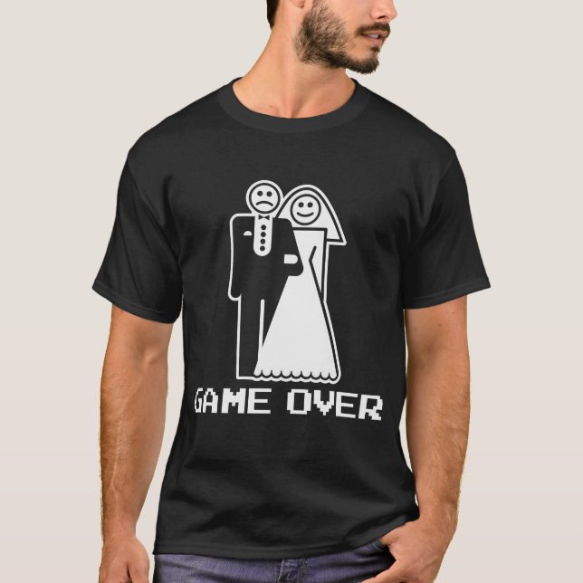 game over marriage funny wedding tshirt (Front)