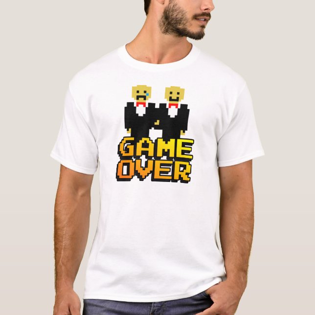 "Game Over" Marriage (Gay, 8-bit) T-Shirt (Front)