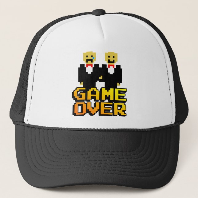 "Game Over" Marriage (Gay, 8-bit) Trucker Hat (Front)
