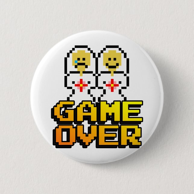 Game Over Marriage (Lesbian, 8-bit) 6 Cm Round Badge (Front)
