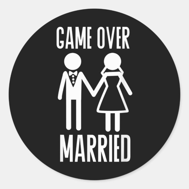Game Over Married Wedding Bride Groom Just Married Classic Round Sticker (Front)