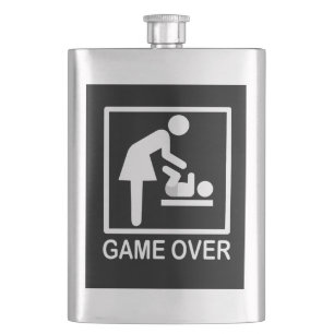 Game Over Mom Funny Signage Pictogram Hip Flask