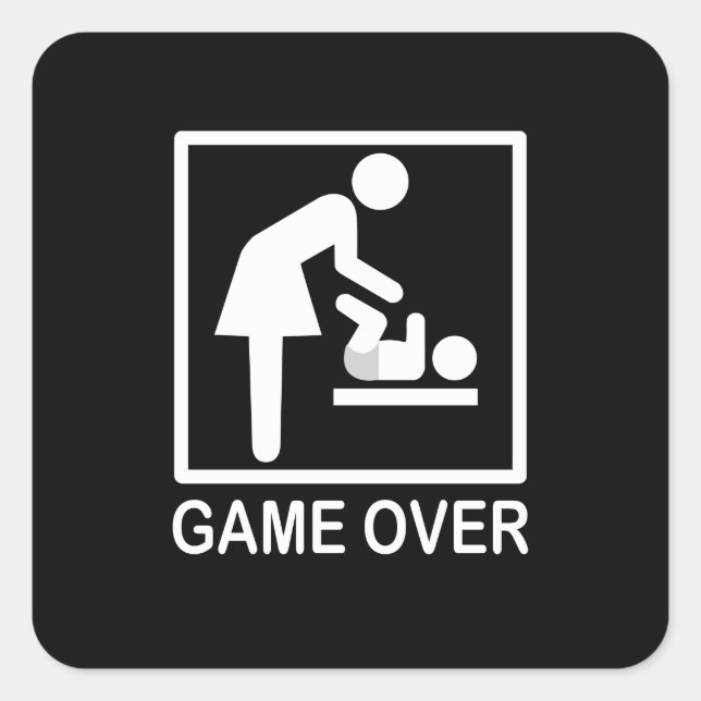 Game Over Mum Funny Black and White Pictogram Square Sticker (Front)