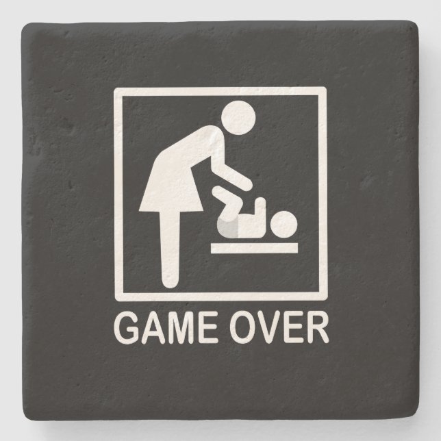 Game Over Mum Funny Black and White Pictogram Stone Coaster (Front)