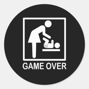 Game Over Mum Humourous Pictogram Classic Round Sticker