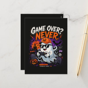 Game Over Never Funny Gamer Ghost Halloween Holiday Postcard
