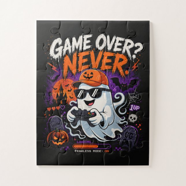 Game Over Never Funny Gamer Ghost Halloween Jigsaw Puzzle (Vertical)