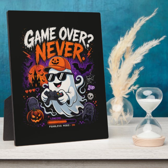 Game Over Never Funny Gamer Ghost Halloween Plaque (Side)