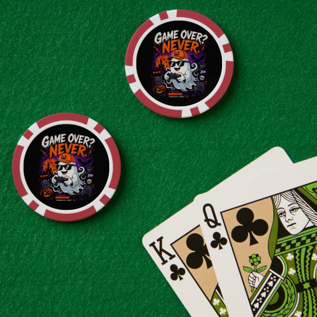 Game Over Never Funny Gamer Ghost Halloween Poker Chips (Poker Table (Double))