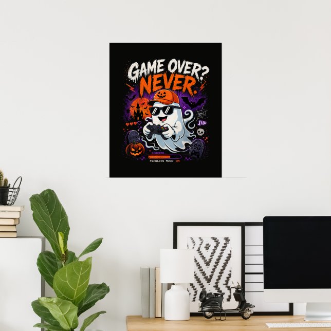 Game Over Never Funny Gamer Ghost Halloween Poster (Home Office)