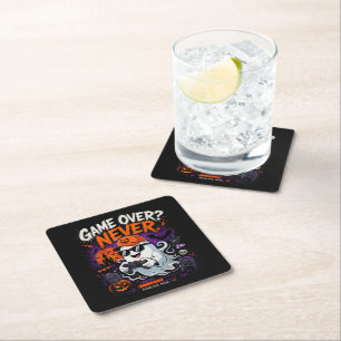 Game Over Never Funny Gamer Ghost Halloween Square Paper Coaster
