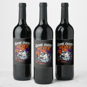 Game Over Never Funny Gamer Ghost Halloween Wine Label