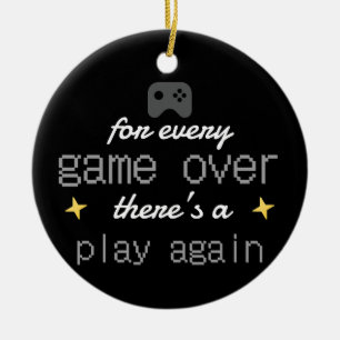 Game Over Play Again Gamer Quote Ceramic Tree Decoration