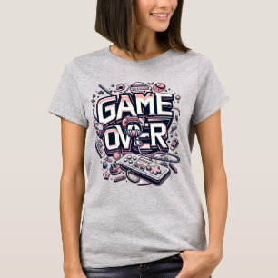 Game Over: Retro Pink & Blue Gaming Vibes T-Shirt