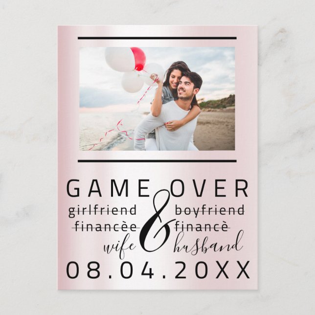 Game Over Skinny Funny Save The Date Couple Photo  Postcard (Front)
