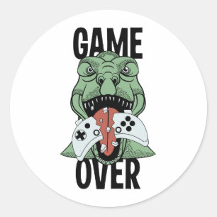 Game Over T-Rex Dinosaur Video Gamers' Classic Round Sticker
