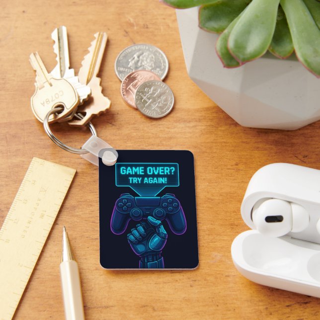 Game Over? Try Again! – Cool Futuristic Gamer  Key Ring (Desk)