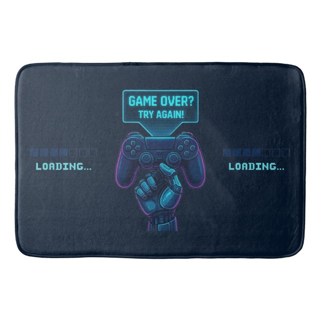 Game Over? Try Again! Futuristic Gamer Bath Mat (Front)