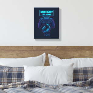Game Over? Try Again! – Futuristic Gamer Canvas Print