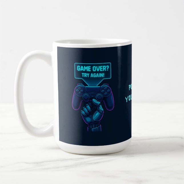 Game Over? Try Again! – Futuristic Gamer Mug (Left)