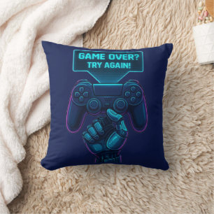 Game Over? Try Again! Futuristic Gamer Pillow