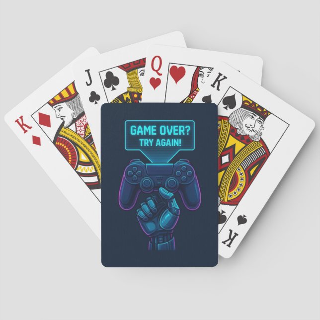 Game Over? Try Again! Futuristic Gamer Playing  Cards (Back)