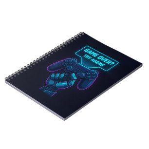 Game Over? Try Again! Futuristic Gamer Spiral  Notebook