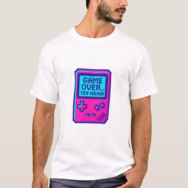 Game Over Try Again – Retro Pixel Gamer  T-Shirt (Front)