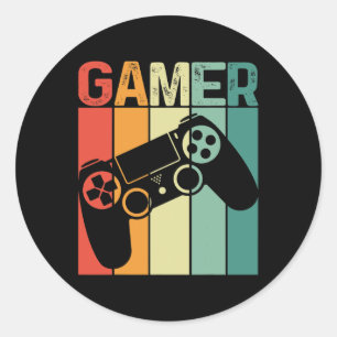 Game Player Retro Gamer Gaming Addict Boy Girl Men Classic Round Sticker