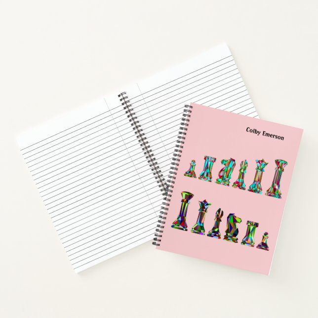 Game Players Rainbow Colour Chess Pieces on Pink Notebook (Inside)