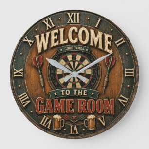 Game Room Dartboard Rustic Pub Bar Decor Large Clock