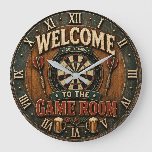 Game Room Dartboard Rustic Pub Bar Decor  Large Clock (Front)