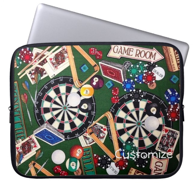 Game Room Darts Billiards Cards Laptop Sleeve (Front)