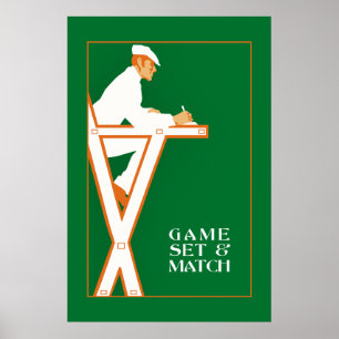 Game set and match, retro tennis referee poster