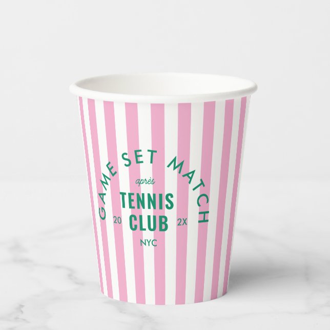 Game Set Match Après Tennis Club Pink Stripe Paper Cups (Front)