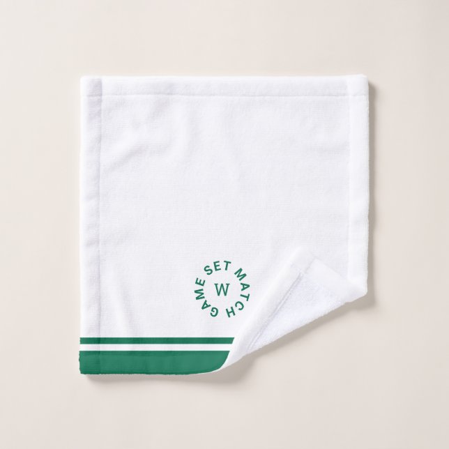 Game Set Match Monogram Green Stripe Tennis Face Wash Cloth (Wash Cloth)