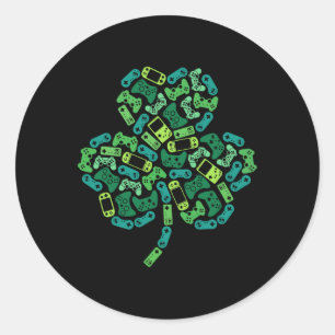 Game Shamrock Men Boys Kids St Patricks Day Gamer  Classic Round Sticker