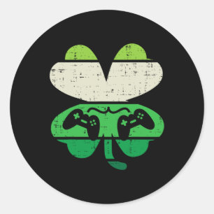 Game Shamrock Retro St Patricks Day Boys Men Girl Classic Round Sticker