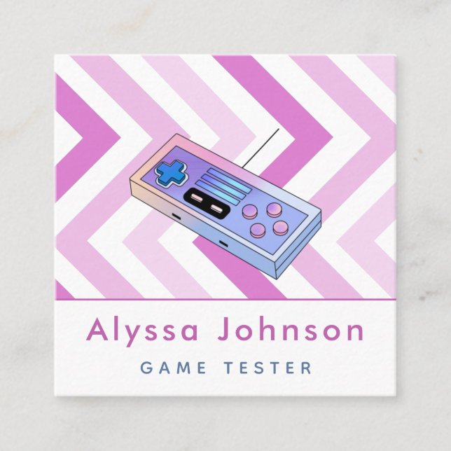 Game Tester Developer Retro Controller Gadget Cute Square Business Card (Front)