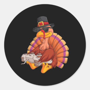 Game Thanksgiving Turkey Gamer Boys Kids Teens Gam Classic Round Sticker