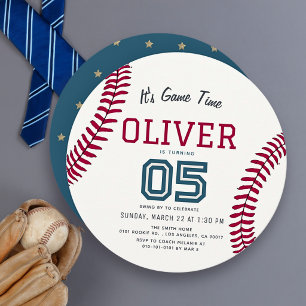 Game Time Baseball Boy Birthday Circle Invitation