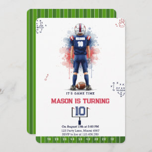 Game Time Watercolor Football Boy Birthday Invitation