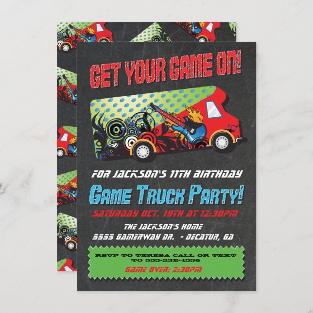 Game Truck Party Invitations (Front/Back)