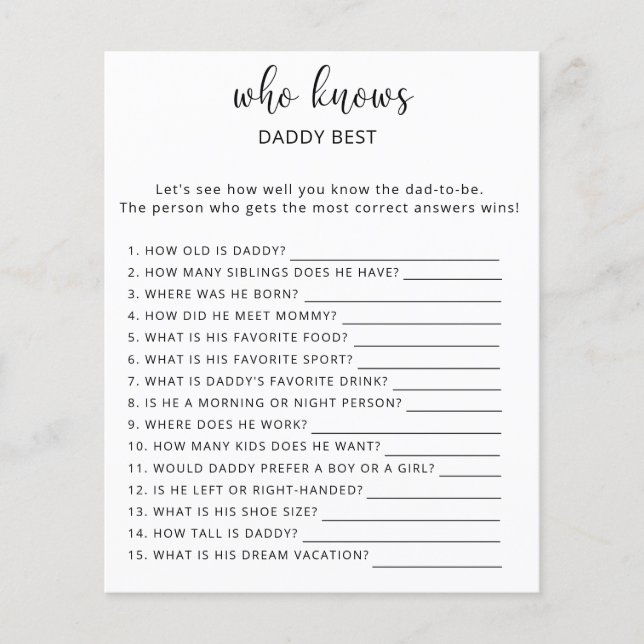 Game Who knows DADDY best (Front)