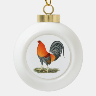 Gamecock Blue Red Rooster Ceramic Ball Christmas Ornament